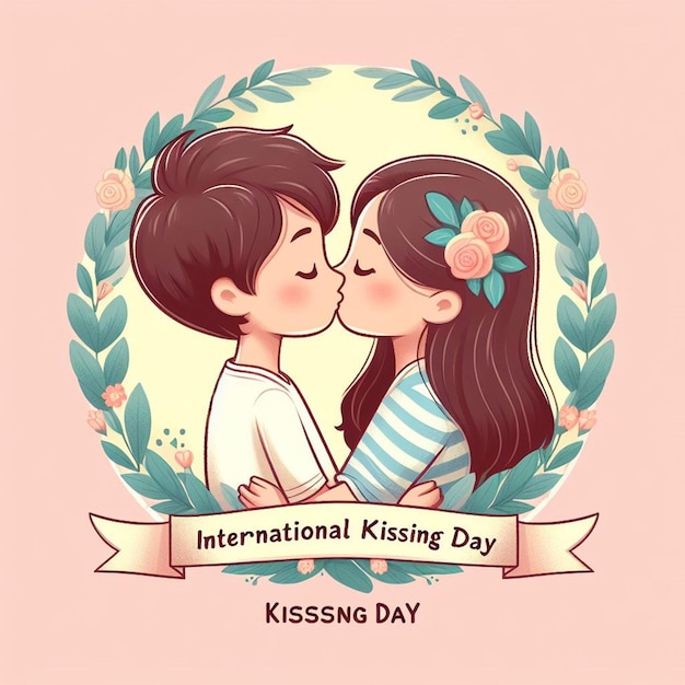 Photo illustration gratuite du jour international du baiser avec un couple