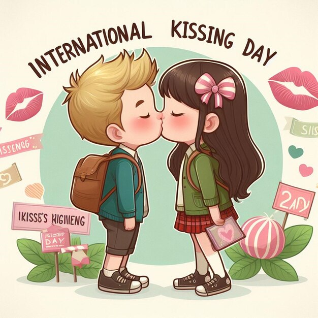 Photo illustration gratuite du jour international du baiser avec un couple