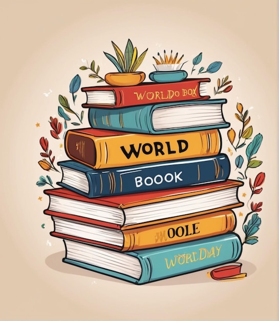 Illustration gratuite vectorielle dessinée à la main de la Journée mondiale du livre avec une pile de livres