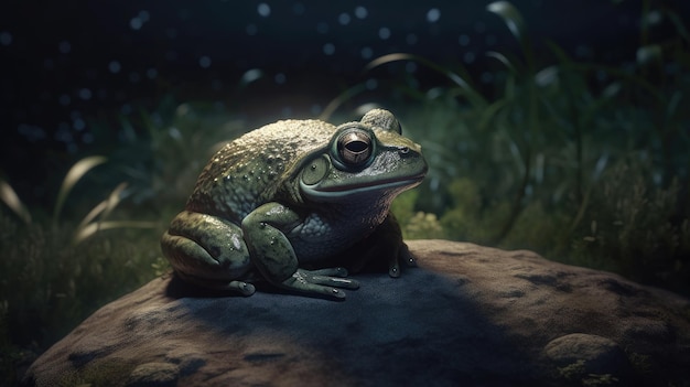 Illustration d'une grenouille au milieu d'une forêt 3d réaliste