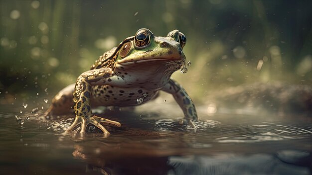 Illustration d'une grenouille au milieu d'une forêt 3d réaliste