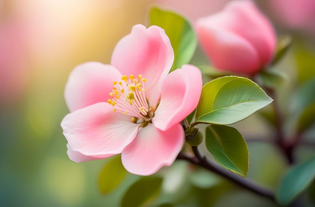 Illustration d'un gros plan d'une fleur de quince au printemps