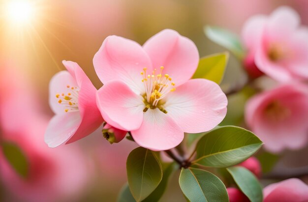 Illustration d'un gros plan d'une fleur de quince au printemps