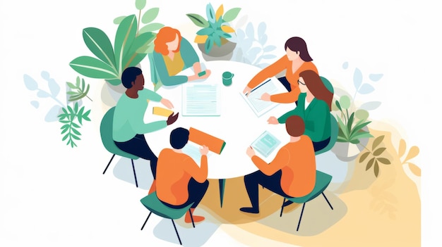Illustration d'un groupe de gens d'affaires ayant une réunion dans une salle de conférence