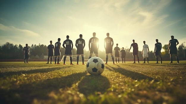 illustration d'un groupe de joueurs de football sur une photo de terrain