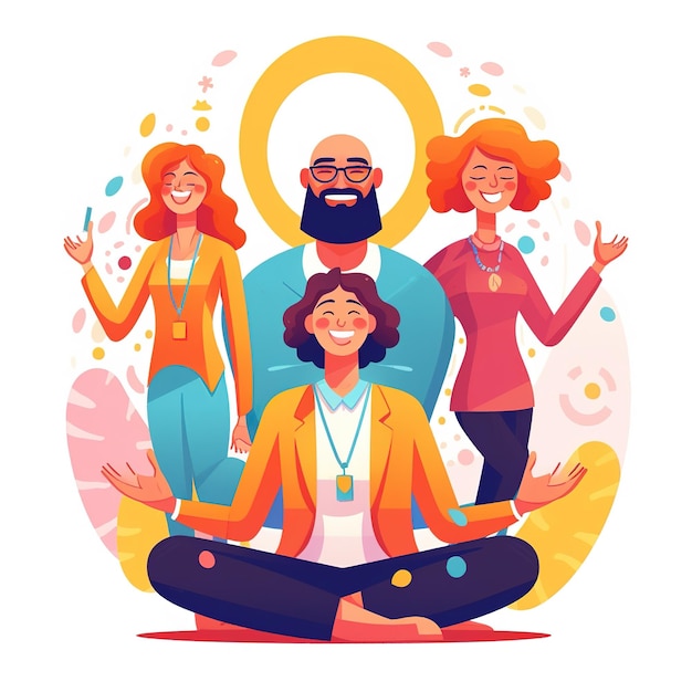 Illustration d'un groupe de personnes avec le mot yoga en bas