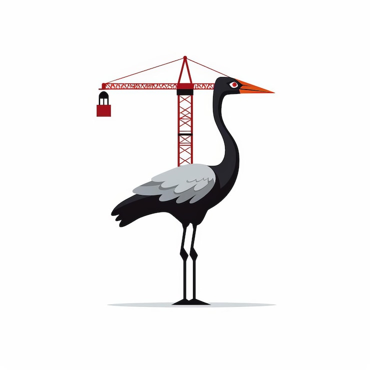 Photo illustration de grue de dessin animé minimaliste sur fond blanc