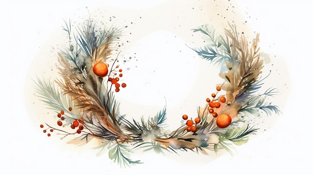 Illustration de guirlande de Noël aquarelle AI générative IA générative