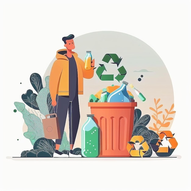 Illustration d'habitude de recyclage encourageant un mode de vie durable créé avec l'IA générative