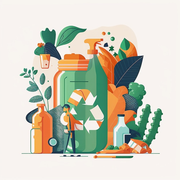 Photo illustration d'habitude de recyclage encourageant un mode de vie durable créé avec l'ia générative