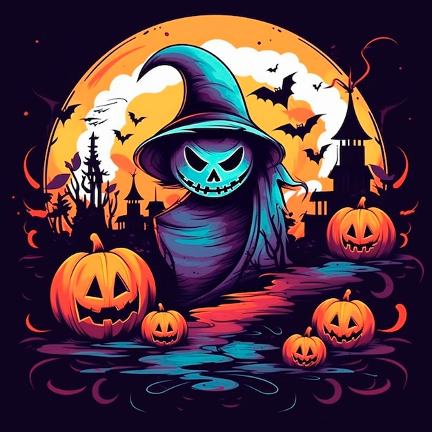 Illustration d'Halloween avec crâne et citrouille