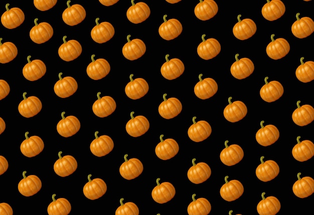 Photo illustration d'halloween d'un fond noir de rangées de citrouilles en diagonale