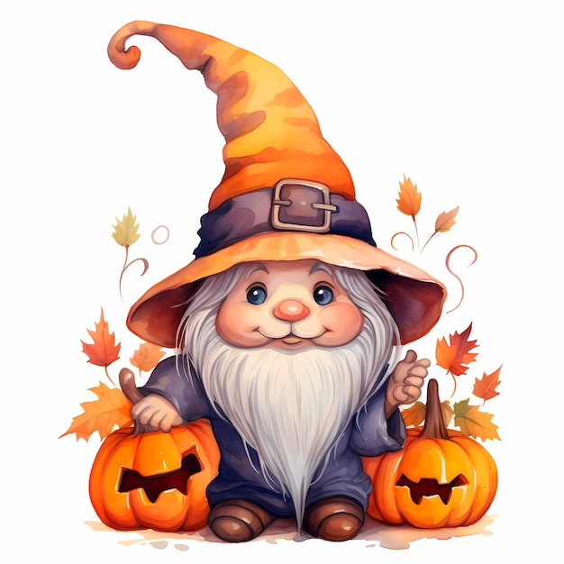 Illustration d'Halloween de gnome d'automne aquarelle mignon