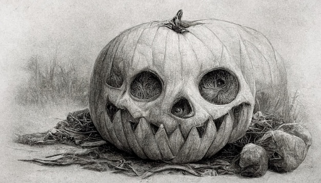 Illustration d'Halloween style de dessin au crayon Horreur fantasmagorique Fond d'Halloween Illustration 3D