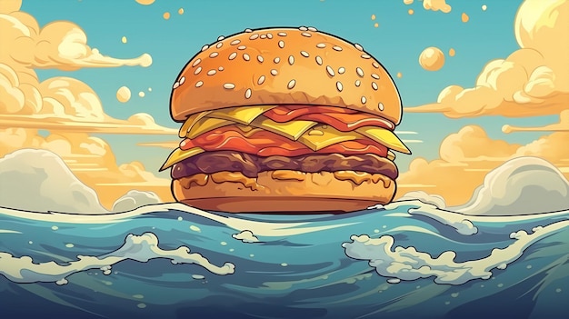 illustration de hamburger délicieux dessin animé dessiné à la main
