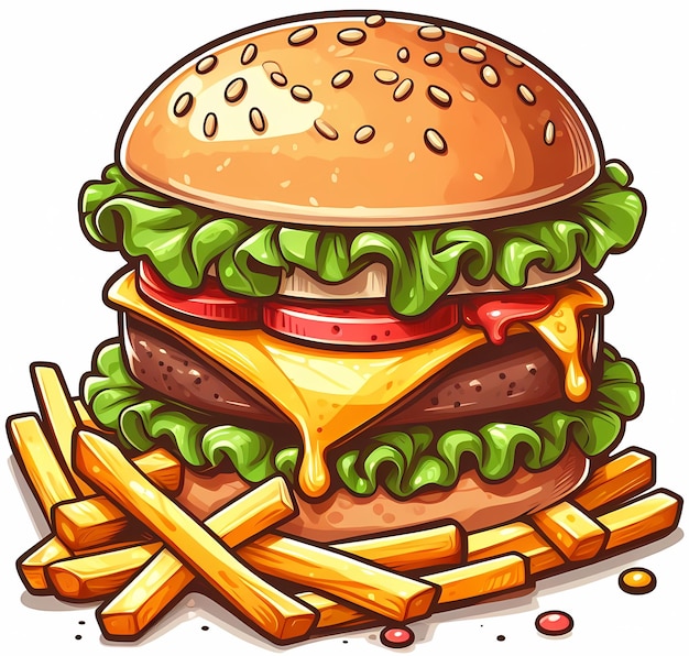 Photo illustration d'un hamburger et de frites