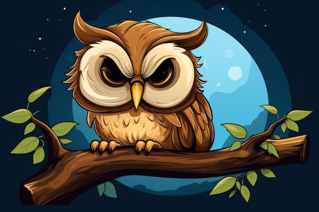 une illustration d'un hibou assis sur une branche la nuit