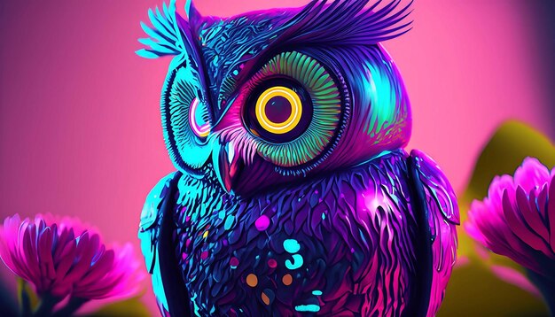 Une illustration de hibou aux couleurs vives