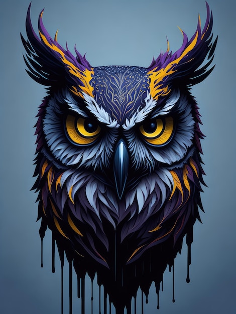 Illustration d'un hibou aux yeux jaunes saisissants dans une peinture créée avec la technologie Generative AI