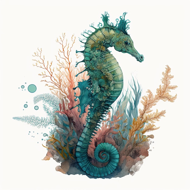 Illustration d'hippocampe à l'aquarelle créée par l'IA générative