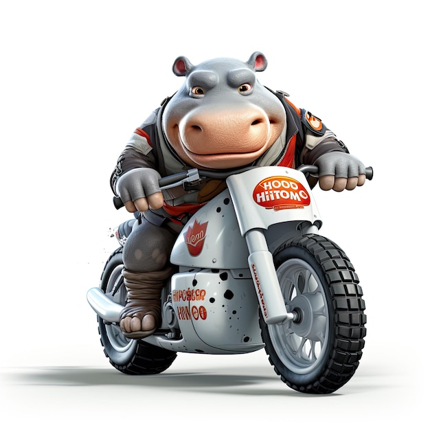 illustration hippopotame en sweat à capuche moto