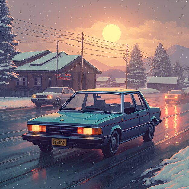 Illustration d'hiver de voiture rétro ai