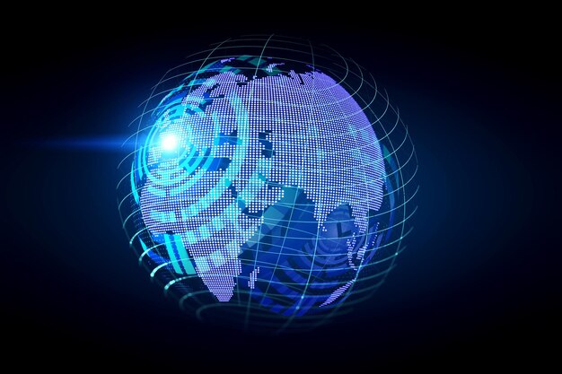 Illustration de l'hologramme du globe terrestre dessin sur fond sombre Le concept de connexions internationales rendu 3d