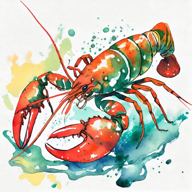 Photo illustration d'un homard à l'aquarelle sur fond blanc