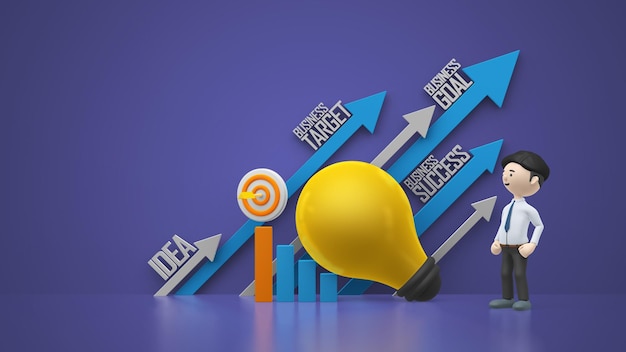 Illustration d'un homme d'affaires planifiant stratégiquement pour atteindre un objectif commercial avec un fond violet