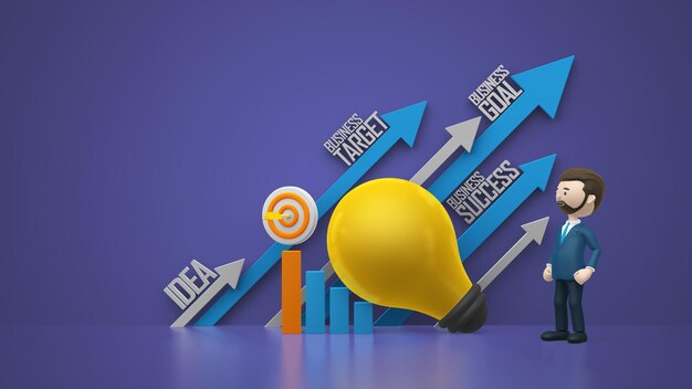 Illustration d'un homme d'affaires planifiant stratégiquement pour atteindre un objectif commercial avec un fond violet