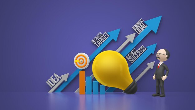 Illustration d'un homme d'affaires planifiant stratégiquement pour atteindre un objectif commercial avec un fond violet