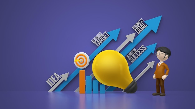 Illustration d'un homme d'affaires planifiant stratégiquement pour atteindre un objectif commercial avec un fond violet