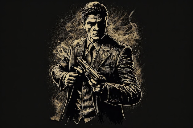 Illustration d'un homme avec une arme à feu Logo Mafia gangster Design Intelligence artificielle générative
