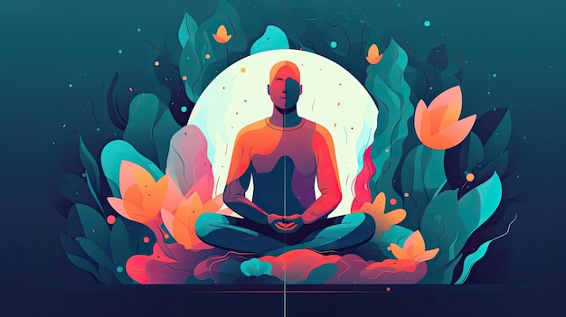 Une illustration d'un homme assis dans une pose de yoga Generative Ai