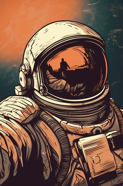 Une illustration d'un homme en combinaison spatiale avec les mots astronaute sur le devant.