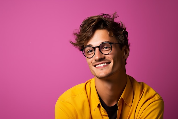 illustration d'un homme portant des lunettes avec bonheur sur un fond clair