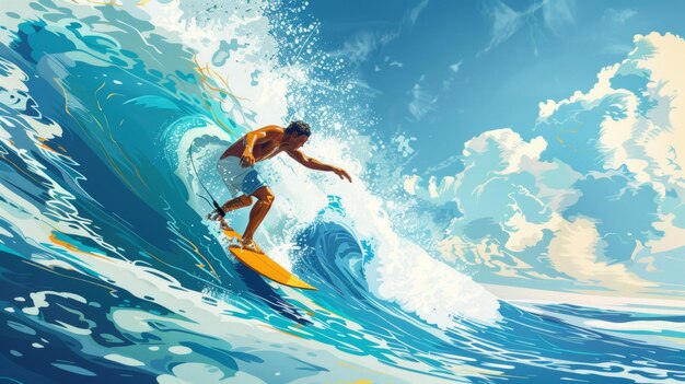 Photo illustration d'un homme surfeur