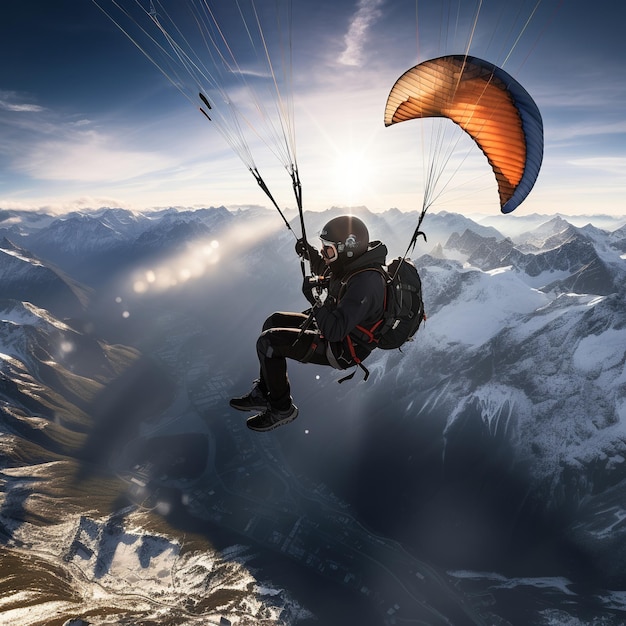 illustration de l'homme volant parapente extrême dans la liberté des Alpes suisses