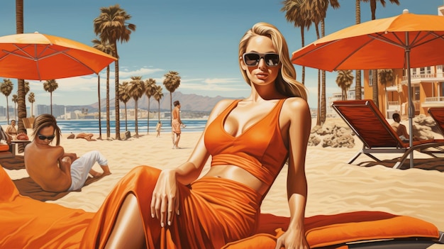 Illustration hyperdétaillée de la plage de Scott en orange des années 90
