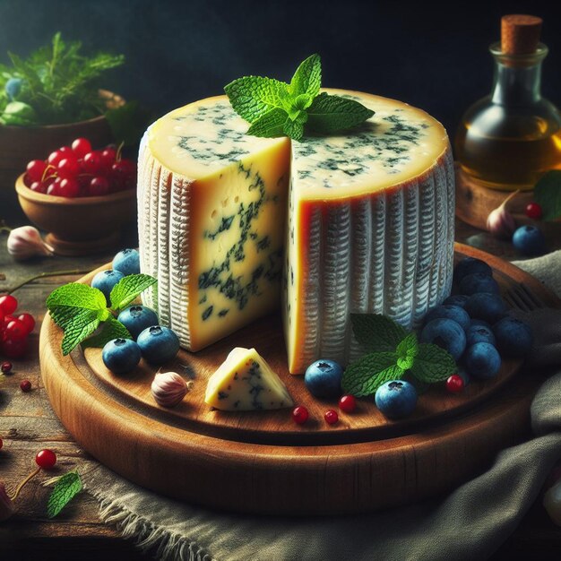 Photo illustration hyperréaliste d'un délicieux portrait de nature morte au fromage gorgonzola italien