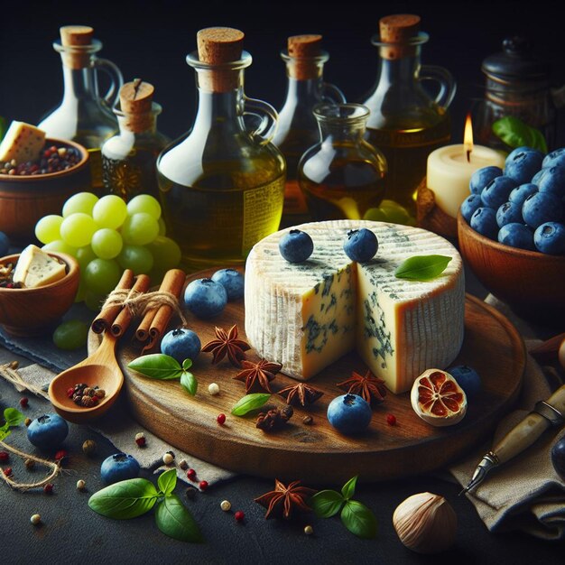 Photo illustration hyperréaliste d'un délicieux portrait de nature morte au fromage gorgonzola italien