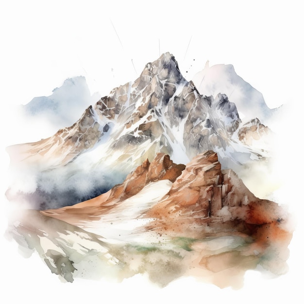 Illustration hyperréaliste du paysage des montagnes à l'aquarelle