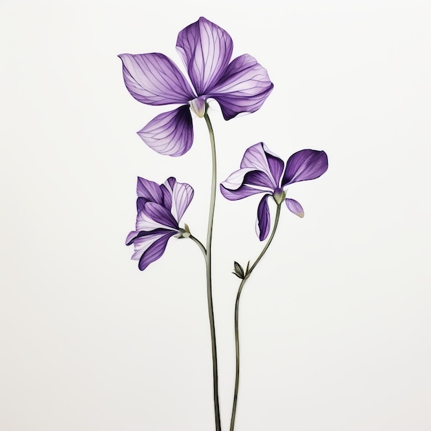 Illustration hyperréaliste d'une fleur violette sur fond blanc