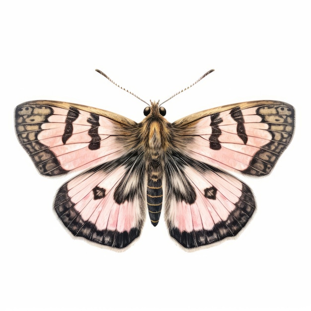 Illustration hyperréaliste d'un papillon skipper rose et noir