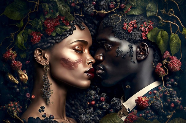 Illustration IA générative d'un beau couple avec des fleurs