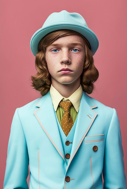 Illustration d'IA générative de beaux garçons et filles de 10 ans habillés à la dernière mode dans des couleurs pastel