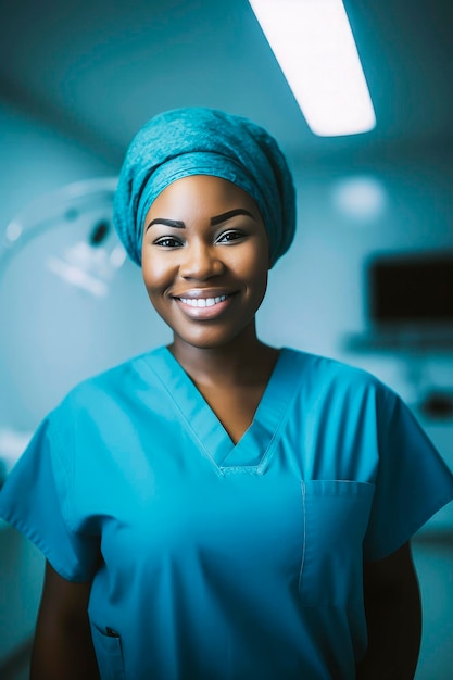 Illustration d'IA générative de belles jeunes chirurgiennes noires dans une salle d'opération d'hôpital