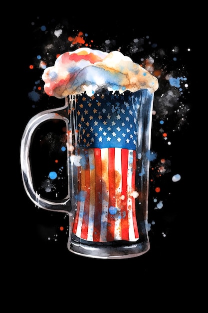 Illustration IA générative de bière avec drapeau américain pour la célébration du 4 juillet