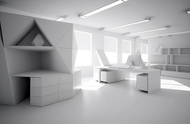 Illustration d'IA générative de bureau minimaliste blanc futuriste feng shui zen