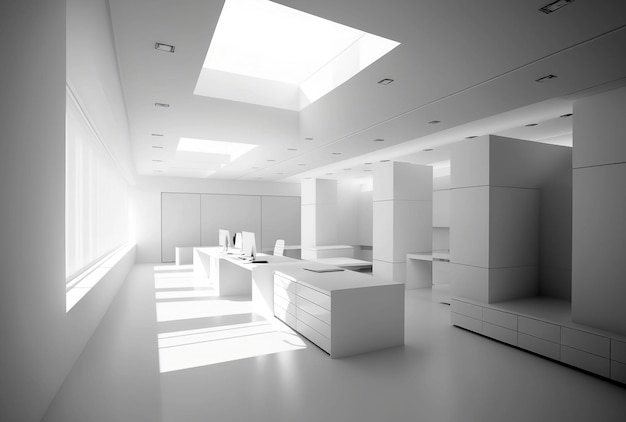 Illustration d'IA générative de bureau minimaliste blanc futuriste feng shui zen